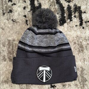 Stylish Black and Gray Beanie with Pom